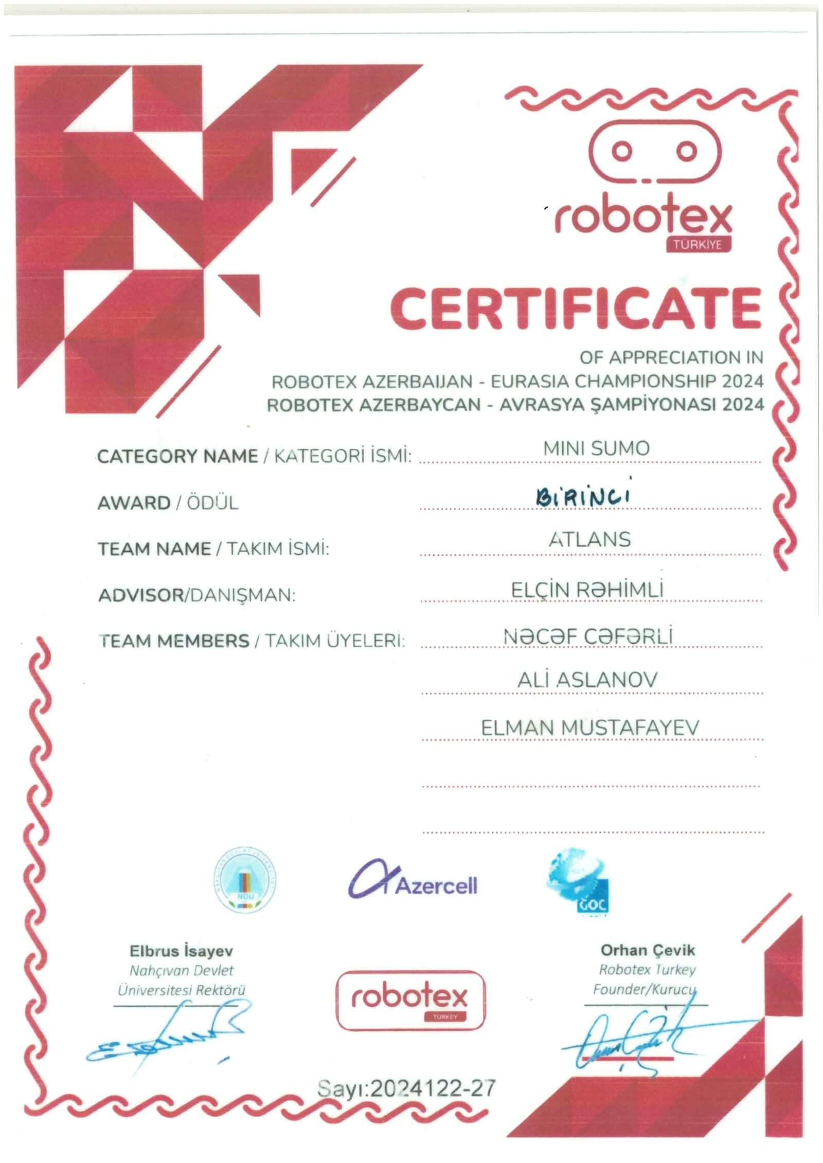 1st Place — Mini Sumo · Team ATLANS