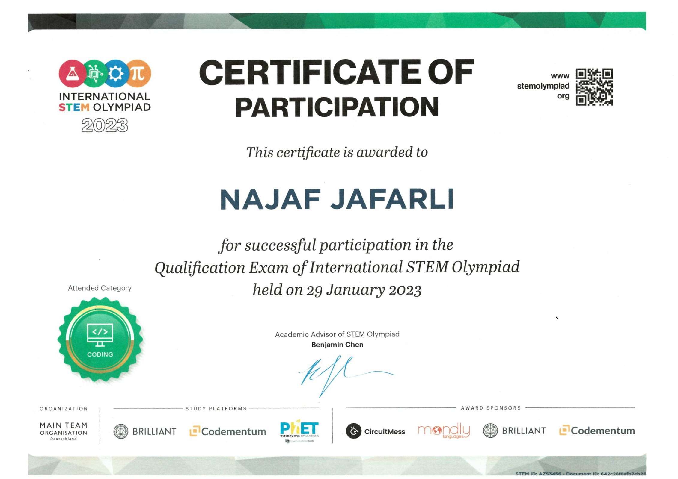 Certificate of Participation — Coding Qualification